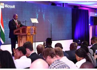 President Cyril Ramaphosa addressing Microsoft South Africa's Investment Launch of R5.4bn to expand its cloud and AI infrastructure in South Africa in March 2025.