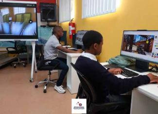 Learners make use of facilities at the Mpofana Innovation & Digital Hub in Bruntville Library, Mooi River